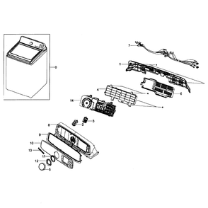 Control Panel Diagram and Parts List for WA50F9A8DSP A2-0001 Samsung Washer