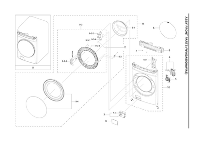 Front Assembly Diagram and Parts List for WV60A9900AV A5-00 Samsung Washer