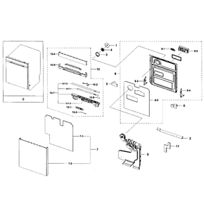 Door Assembly Diagram and Parts List for DW80H9930US AA-0001 Samsung Dishwasher