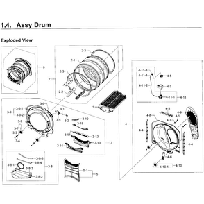Drum Assy Diagram and Parts List for DV431AGW XAA-0001 Samsung Dryer