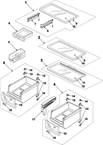 Part Location Diagram of DA97-00664V Samsung Refrigerator Glass Shelf Assembly