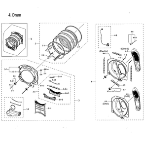 Drum Diagram and Parts List for DVE60M9900V A3-0000 Samsung Dryer