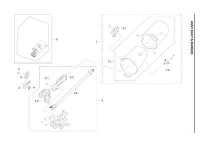 Duct And Burner Assembly Diagram and Parts List for DVG60A9900V A3-00 Samsung Dryer