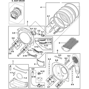 Drum Assembly Diagram and Parts List for DV419AGW XAA-0002 Samsung Dryer