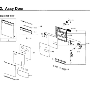 Door Diagram and Parts List for DW80K5050UW AA-0000 Samsung Dishwasher