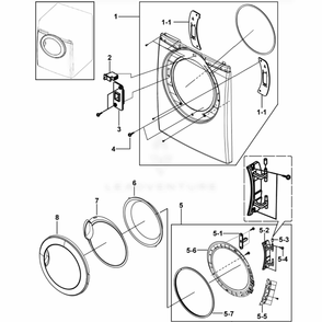 Assembly Frame And Door Diagram and Parts List for DV306LEW (XAA)(0001) Samsung Dryer