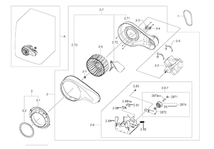 Motor Duct Diagram and Parts List for DV405GTPAWR AA-0002 Samsung Dryer