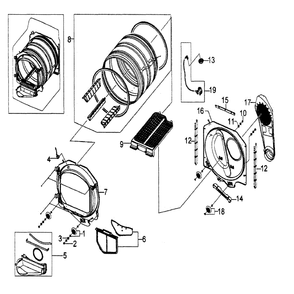 Drum Assembly Diagram and Parts List for DV5451AEW XAA-01 Samsung Dryer