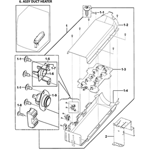 Heater Assembly Diagram and Parts List for DV328AEW XAA-0001 Samsung Dryer