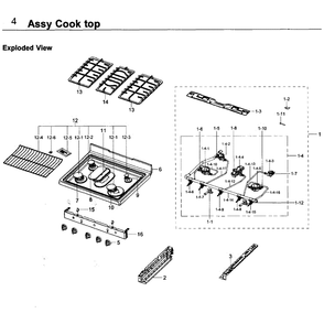 Cooktop Diagram and Parts List for NX58K3310SS AA-0000 Samsung Range