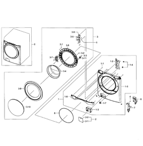 Front Assy Diagram and Parts List for WF455ARGSGR AA-0001 Samsung Washer