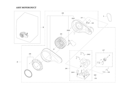 Motor Duct Assembly Diagram and Parts List for DVE45T6000W A3-00 Samsung Dryer