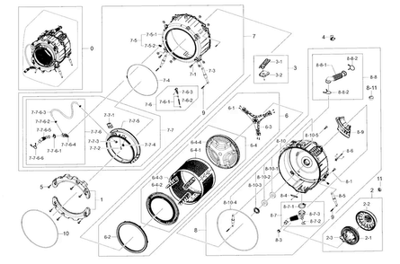 Tub & Drum Diagram and Parts List for WF395BTPARA A2-0000 Samsung Washer