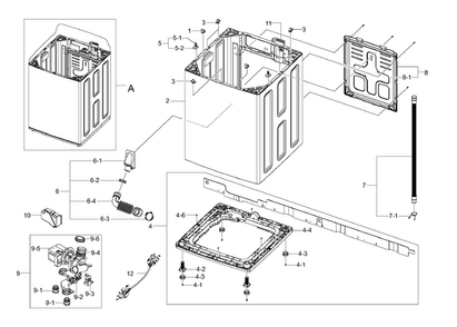 Frame Assy Diagram and Parts List for WA50F9A7DSP A2-0000 Samsung Washer