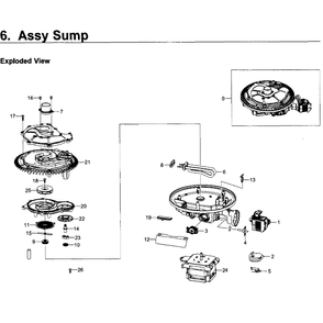 Sump Diagram and Parts List for DW80K5050US AA-0000 Samsung Dishwasher