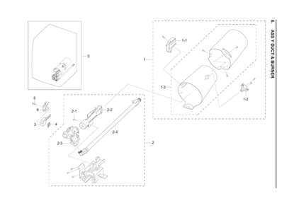 Duct And Burner Assembly Diagram and Parts List for DVG45A6400W A3-00 Samsung Dryer