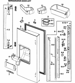 Left Door Diagram and Parts List for RF26VACWP XAA-00 Samsung Refrigerator