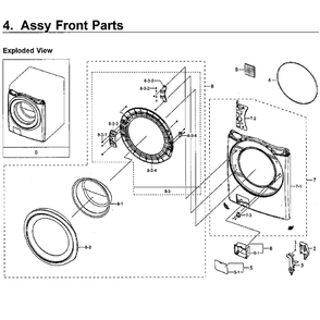 Front Diagram and Parts List for WF45M5100AW A5-00 Samsung Washer