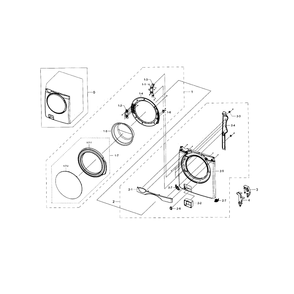 Frame Front And Door Diagram and Parts List for WF395BTPASU A1-01 Samsung Washer