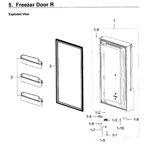 Freezer Door R Diagram and Parts List for RF22K9381SG AA-0001 Samsung Refrigerator