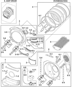 Drum Assy Diagram and Parts List for DV448AGE XAA-0000 Samsung Dryer