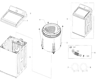 Main Asy Diagram and Parts List for WA50F9A6DSW A2-0001 Samsung Washer