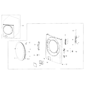 Frame Front And Door Diagram and Parts List for WF56H9100AW A2-0001 Samsung Washer
