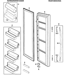 Right Door Diagram and Parts List for RS267LBSH XAA-0000 Samsung Refrigerator