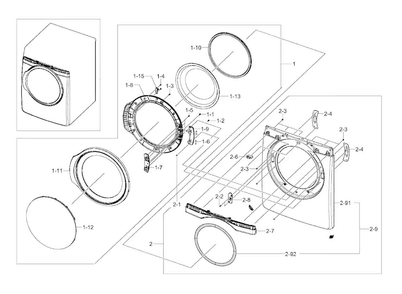 Frame Front & Door Diagram and Parts List for DV405GTPAWR AA-0002 Samsung Dryer
