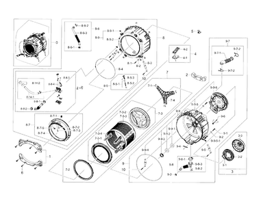 Tub & Drum Diagram and Parts List for WF42H5600AP A2-0000 Samsung Washer