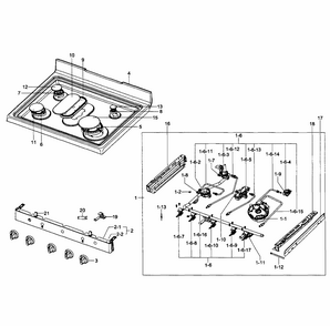 Cooktop Assy Diagram and Parts List for FX710BGS XAA-00 Samsung Range