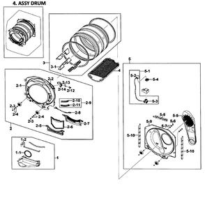 Drum Assembly Diagram and Parts List for DV419AGU XAA-02 Samsung Dryer