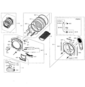 Drum Assy Diagram and Parts List for DV407AGW XAA-0002 Samsung Dryer