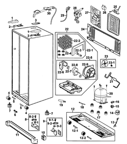 Cabinet Diagram and Parts List for RS2630SW XAA-0000 Samsung Refrigerator