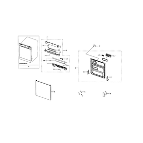 Door Diagram and Parts List for DW80H9970MO AA-0000 Samsung Dishwasher