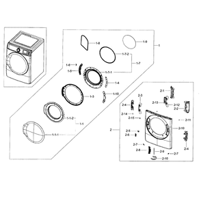 Frame Front And Door Diagram and Parts List for DV56H9100GG A2-0000 Samsung Dryer