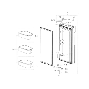 Part Location Diagram of DA91-04498F Samsung Refrigerator Door Assembly, Right