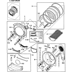 Drum Assembly Diagram and Parts List for DV328AGW XAA-00 Samsung Dryer