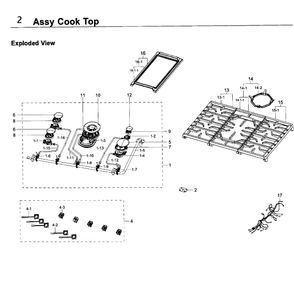 Cooktop Diagram and Parts List for NA36K7750TS AA-0000 Samsung Cooktop