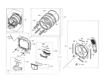 Drum Diagram and Parts List for DVE50R5200W A3-00 Samsung Dryer