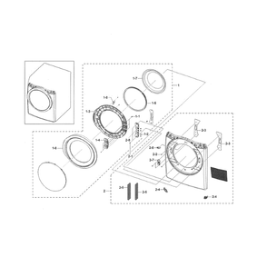 Front Frame / Door Diagram and Parts List for DVG45N5300F A3-00 Samsung Dryer