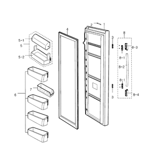 Right Door Diagram and Parts List for RS2530BBP XAA-0000 Samsung Refrigerator