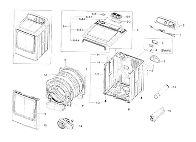 Main Assy Diagram and Parts List for DV56H9000EP A2-0000 Samsung Dryer
