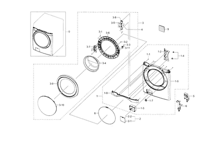 Frame Front & Door Diagram and Parts List for WF433BTGJWR A1-0000 Samsung Washer