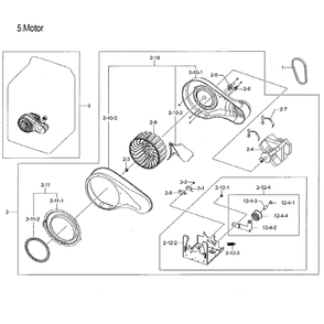 Motor Duct Diagram and Parts List for DVE52M8650V A3-0000 Samsung Dryer
