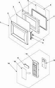 Control Panel/door Assembly Diagram and Parts List for MW1135WB XAA Samsung Microwave