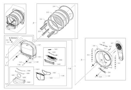Drum Diagram and Parts List for DV456EWHDSU AA-0000 Samsung Dryer