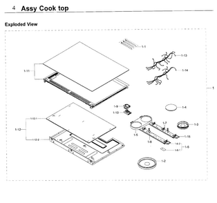 Cooktop Diagram and Parts List for NE58K9850WS AA-0000 Samsung Range