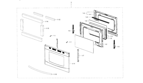 Door Diagram and Parts List for NX58F5500SB AA-0001 Samsung Range