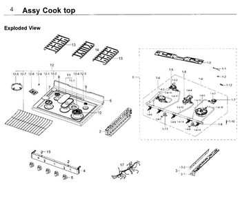 Cooktop Diagram and Parts List for NX58K7850SS AA-0000 Samsung Range